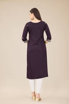 Floral embroidered Round neck Three-quarter, regular sleeves Straight shape style Knee length with straight  silk kurti 3