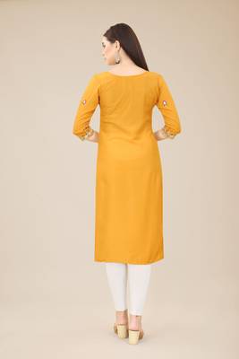 Floral embroidered Round neck Three-quarter, regular sleeves Straight shape style Knee length with straight  silk kurti 3