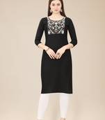 Floral embroidered Round neck Three-quarter, regular sleeves Straight shape style Knee length with straight  silk kurti