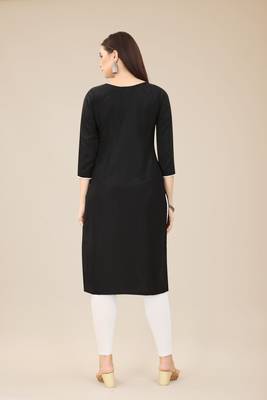 Floral embroidered Round neck Three-quarter, regular sleeves Straight shape style Knee length with straight  silk kurti 3