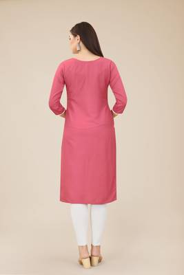 Floral embroidered Round neck Three-quarter, regular sleeves Straight shape style Knee length with straight  silk kurti 3