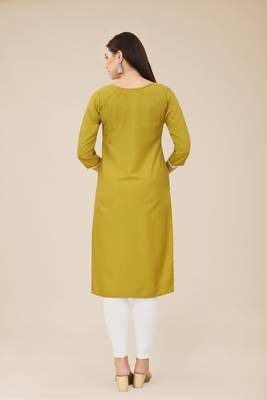 Floral embroidered Round neck Three-quarter, regular sleeves Straight shape style Knee length with straight  silk kurti 3