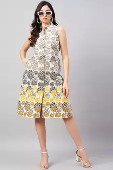 Beige printed cotton short-dresses