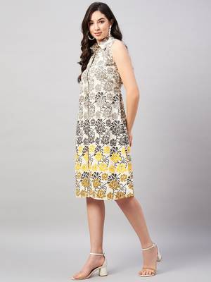 Beige printed cotton short-dresses 3