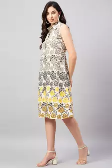 Beige printed cotton short-dresses