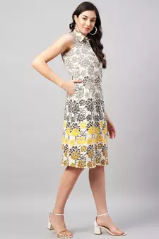 Beige printed cotton short-dresses