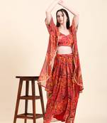Red printed polyester long-dresses