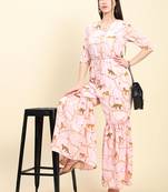 Peach printed crepe jumpsuits
