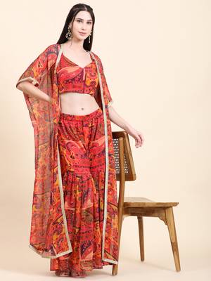 Red printed polyester long-dresses 1