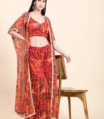 Red printed polyester long-dresses