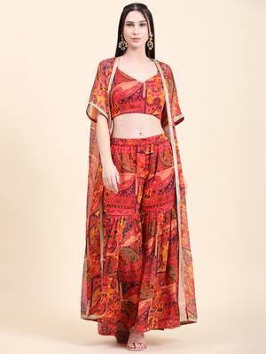 Red printed polyester long-dresses 2