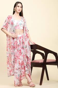 White printed polyester long-dresses