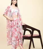 White printed polyester long-dresses