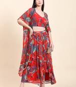 Red printed georgette long-dresses