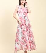 White printed polyester long-dresses