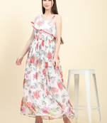 White printed georgette long-dresses