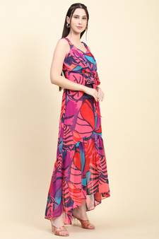 Pink printed georgette long-dresses