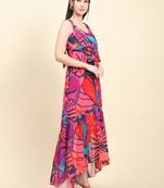 Pink printed georgette long-dresses