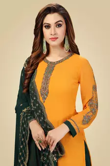 Trendmalls Georgette Embroided Kurta set with Dupatta Salwar Kameez set of 3 pieces