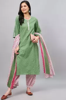 Green printed cotton salwar