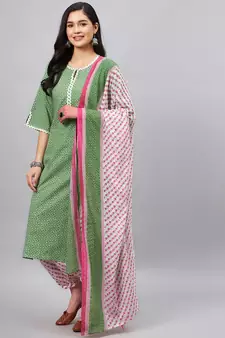 Green printed cotton salwar
