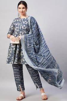 Dark-blue printed cotton salwar