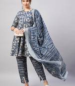 Dark-blue printed cotton salwar