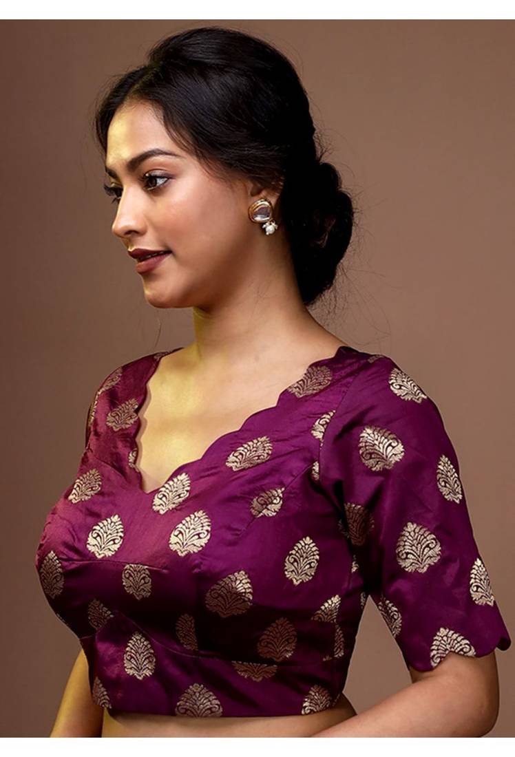 Purple Silk Brocade Designer Blouse