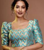 Sky Blue Brocade Zari Work Designer Blouse