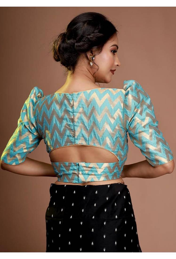 Sky Blue Brocade Zari Work Designer Blouse