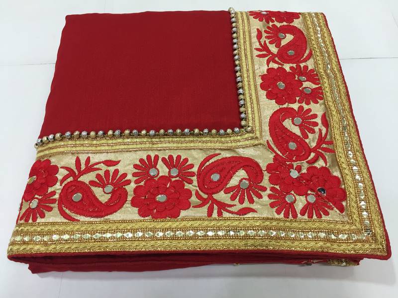 Trendmalls Embroidery Bollywood Satin Chiffon And Net Red Party Wear Saree With Blouse