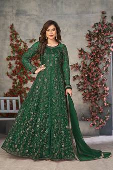 Green embroidered net salwar kameez