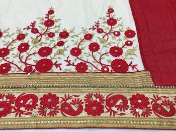 Trendmalls Embroidery Bollywood Satin Chiffon And Net Red Party Wear Saree With Blouse 4