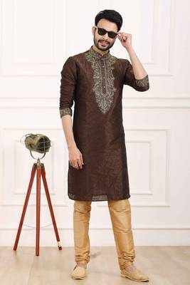 Brown embroidered art silk kurta-pajama 1