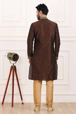 Brown embroidered art silk kurta-pajama 3