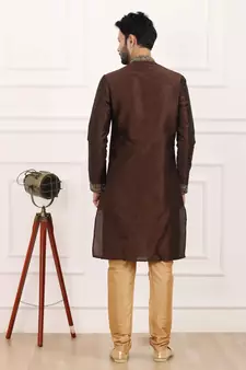 Brown embroidered art silk kurta-pajama