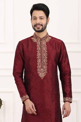 Maroon embroidered art silk kurta-pajama 2