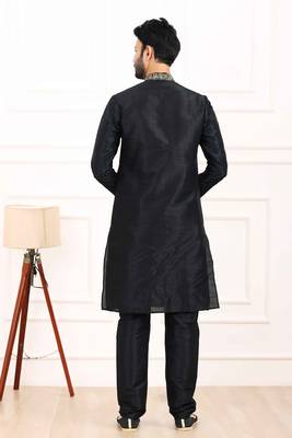 Black embroidered art silk kurta-pajama 3