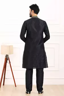Black embroidered art silk kurta-pajama