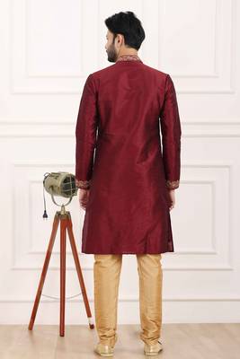 Maroon embroidered art silk kurta-pajama 3