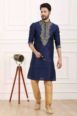 Blue embroidered art silk kurta-pajama 1