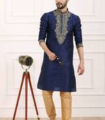 Blue embroidered art silk kurta-pajama