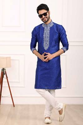 Blue embroidered art silk kurta-pajama 1