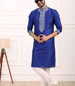 Blue embroidered art silk kurta-pajama