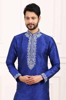 Blue embroidered art silk kurta-pajama 2