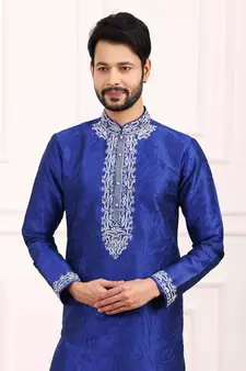 Blue embroidered art silk kurta-pajama