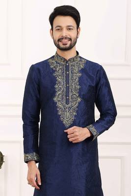 Blue embroidered art silk kurta-pajama 2