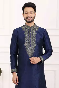 Blue embroidered art silk kurta-pajama