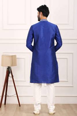 Blue embroidered art silk kurta-pajama 3