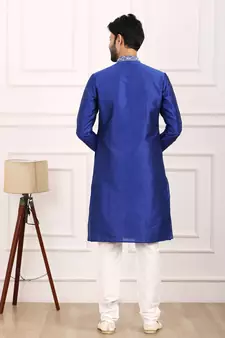 Blue embroidered art silk kurta-pajama